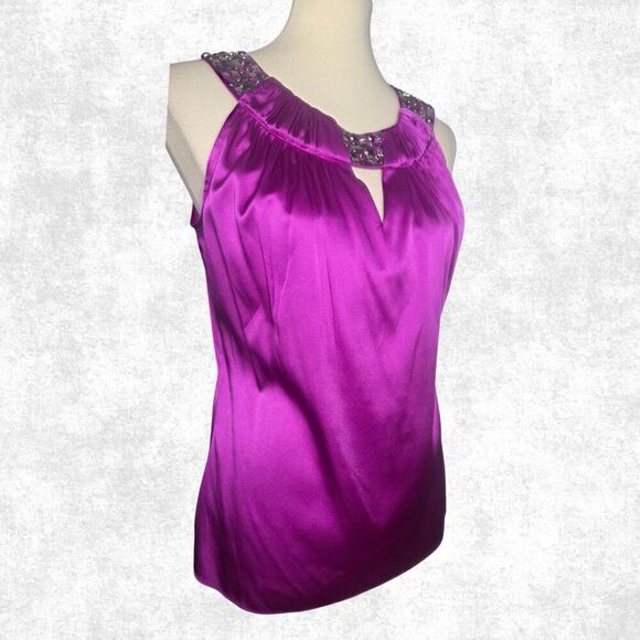 Cache Satin Magenta Embellished Halter Top Medium Glam Clubwear Y2K Party Vibe - Picture 3 of 7